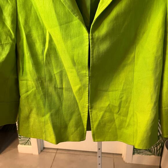 Lafayette Bright Trendy Lime Green Vibrant Linen Open-Front Blazer Jacket Size 8 - Picture 4 of 10